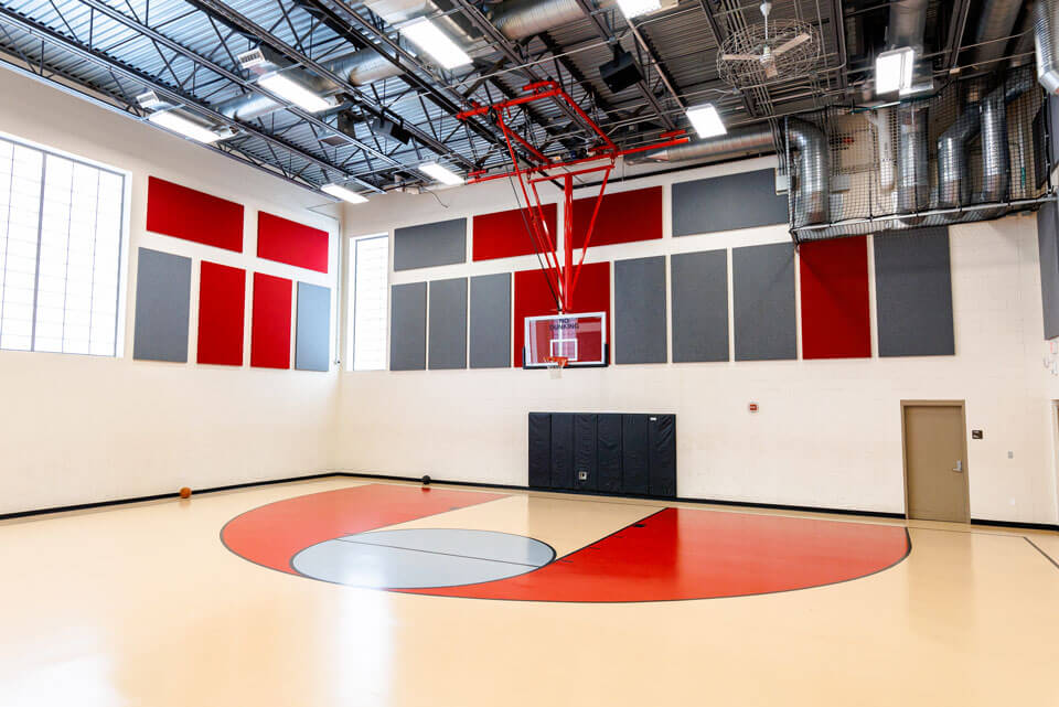 The indoor basketball court.